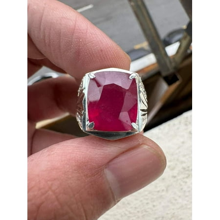 NATURAL GLASS FILLED RUBY GEMSTONE 18K WHITE GOLD MALE RING