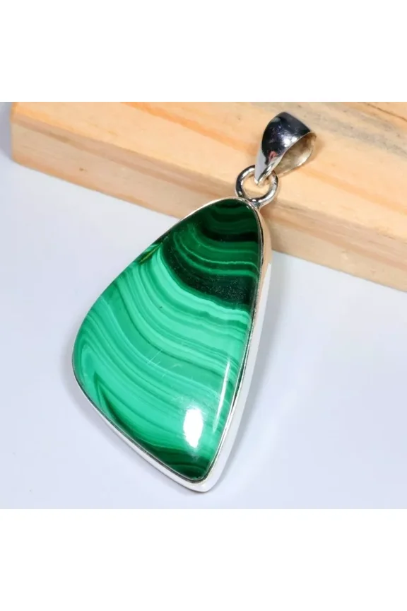 NATURAL GREEN MALACHITE -925 STERLING SILVER GEMSTONE ANTIQUE DESIGN FANCY PENDANT JEWELRY