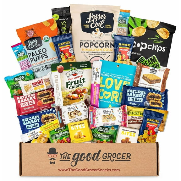 ALL NATURAL Healthy Snacks Care Package (30 Ct): Bars, Cookies, Puffs, Crispy Fruit, Trail Mix, Gift Box, Office Assortment Variety Pack, College Student Military Care Package, Gift Basket