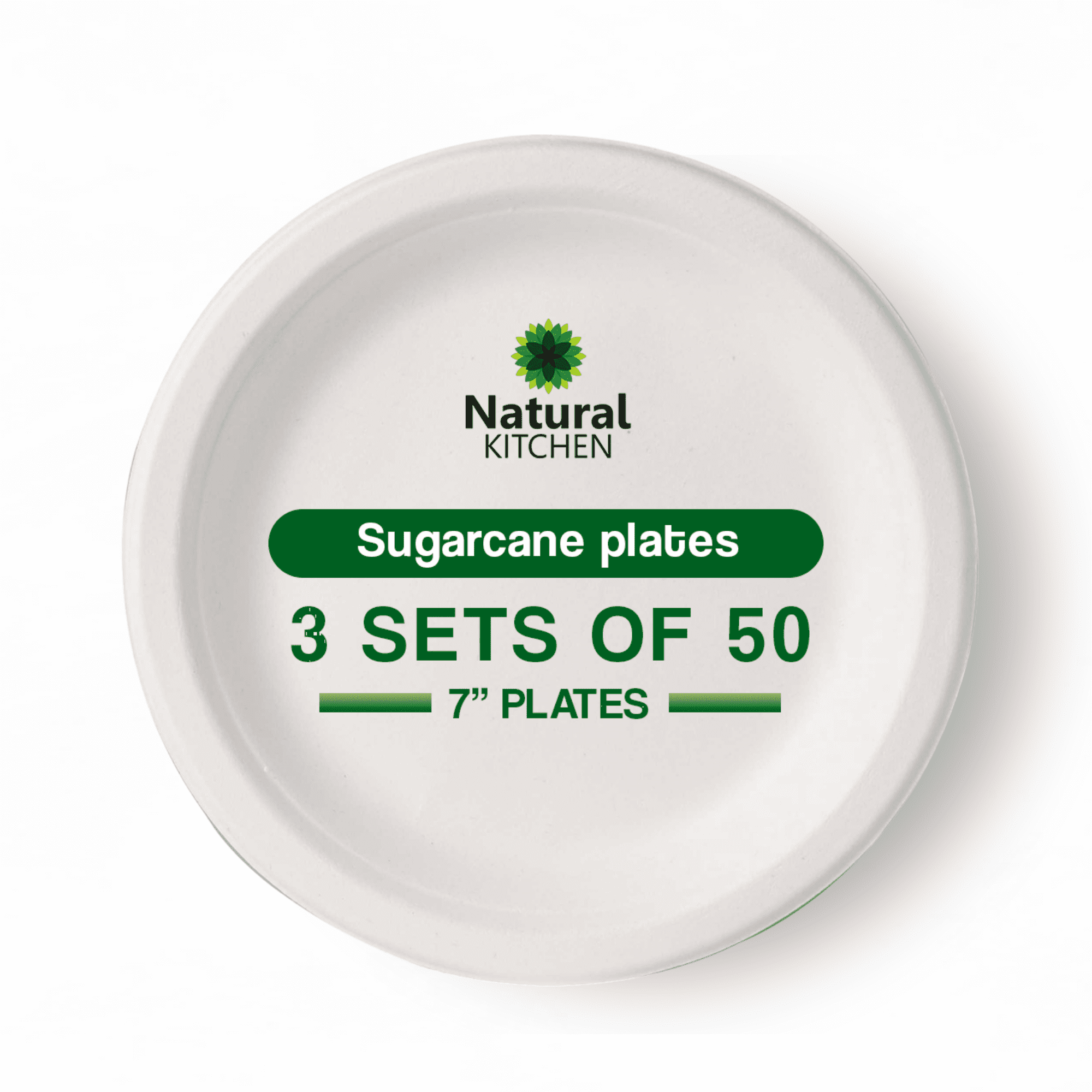 NATURAL KITCHEN 150Pack Sugarcane Small Paper Plates 7 Inch PFAS