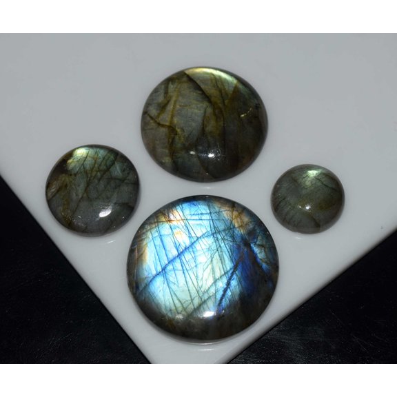 NATURAL LABRADORITE Round Cabochon 4 Pcs Lot 197.00 Cts