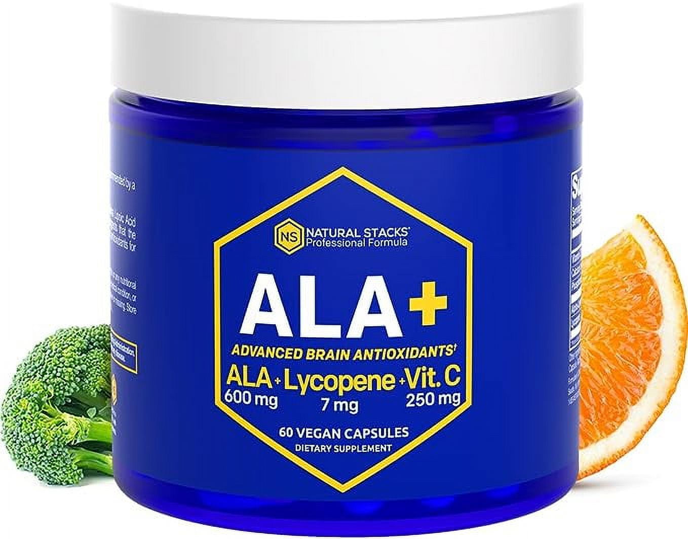 NATURAL STACKS ALA+ Alpha Lipoic Acid 600mg with Lycopene and Vitamin C Advanced Brain