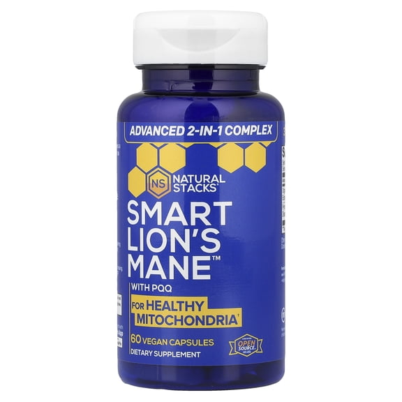NATURAL STACKS Lions Mane Supplement with PQQ + Brain Cell Optimizer - Organic Lions Mane Extract for Memory, Learning, Mitochondrial Function - 60 Mushroom Capsules