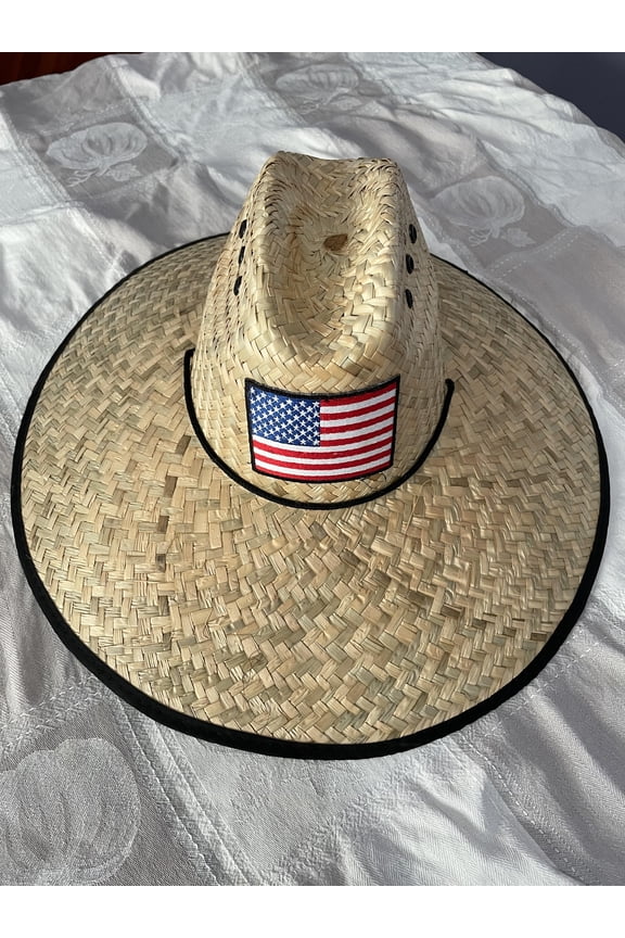 NATURAL Straw Summer HAT USA American Flag Sombrero BEACH GARDENING Cowboy Western MADE IN MEXICO