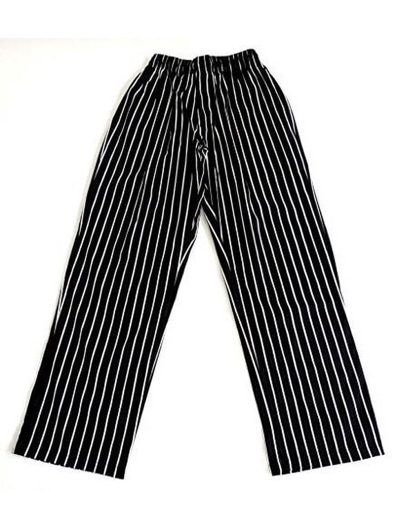 Unisex Black & White stripe Baggy Chef Pants XS Chalk Stripe
