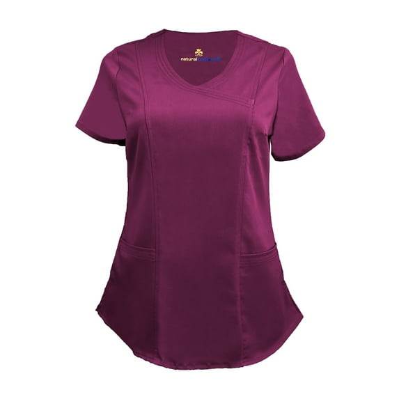 NATURAL UNIFORMS WOMENS COMFORT STRETCH SCRUB TOP MOCK WRAP STITCHED- RUNS FITTED