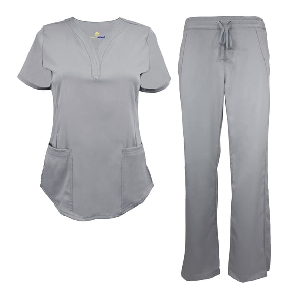 NATURAL UNIFORMS Womens STRETCH SCRUB SET With V-NECK TOP