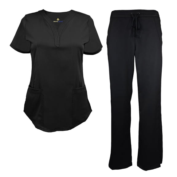 NATURAL UNIFORMS Womens STRETCH SCRUB SET With V-NECK TOP