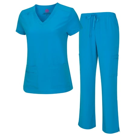 NATURAL UNIFORMS Womens Scrub Set Lightweight Stretch with 12 Pockets