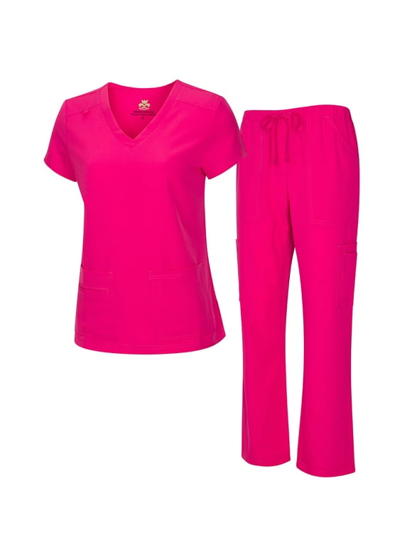 NATURAL UNIFORMS Womens Scrub Set Lightweight Stretch with 12 Pockets