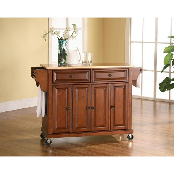 NATURAL WOOD TOP KITCHEN CART/ISLAND IN CLASSIC CHERRY FINISH