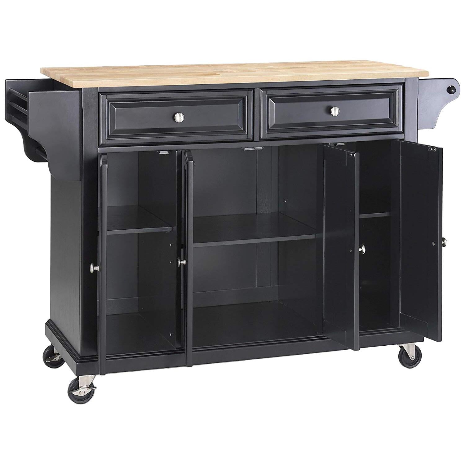 Cherry Granite Top Kitchen Cart with Spice Rack and Storage