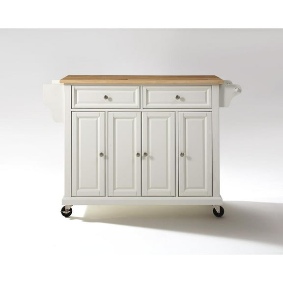 NATURAL WOOD TOP KITCHEN CART/ISLAND IN WHITE FINISH