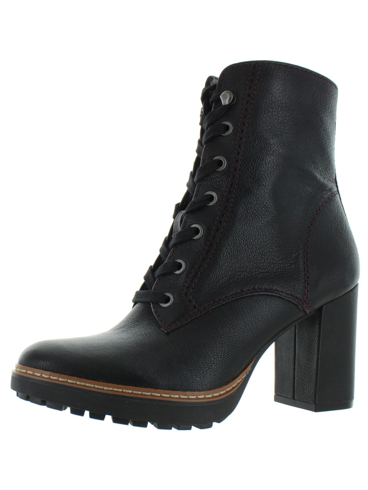 NATURALIZER Womens Black Waterproof Myla Round Toe Block Heel Lace-Up Leather Heeled Boots M