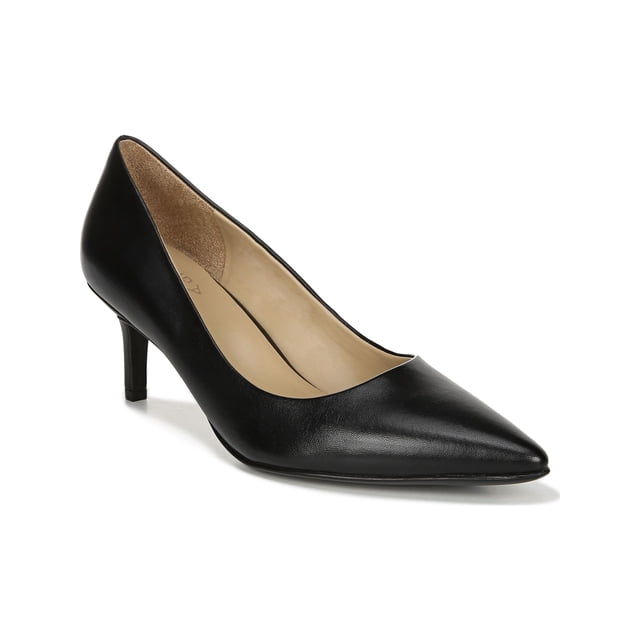 NATURALIZER Womens Black Cushioned Non-Slip Everly Pointed Toe Kitten Heel Slip On Leather Pumps 9 W