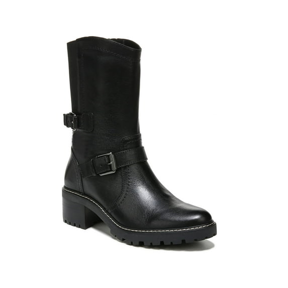 NATURALIZER Womens Black Mixed Media Buckled Strap Details Padded Lug Sole Goring Talon Round Toe Block Heel Zip-Up Leather Boots Shoes 9 M