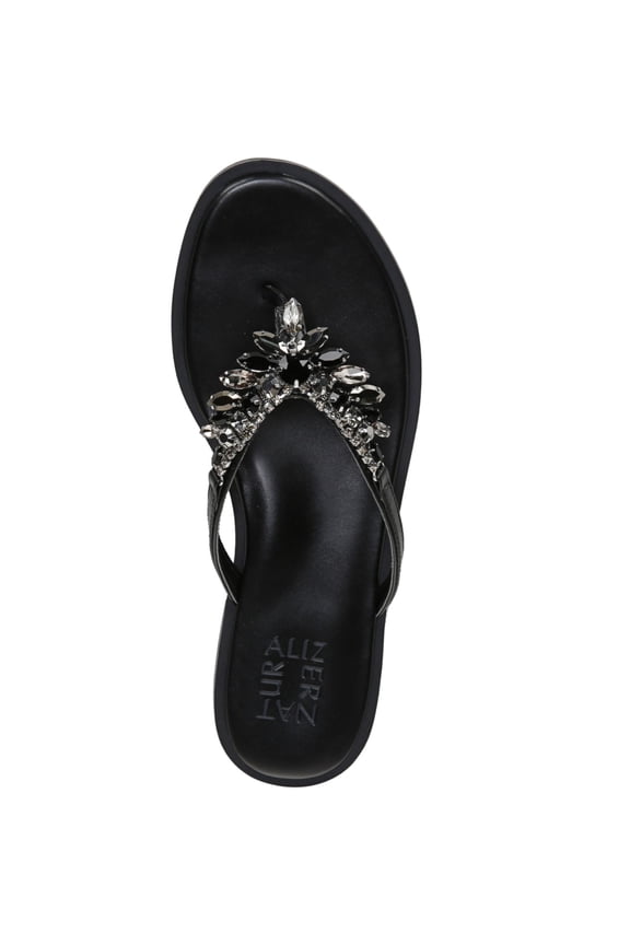 Womens Black Rhinestone Fallyn Slip On Thong Sandals 9.5 M