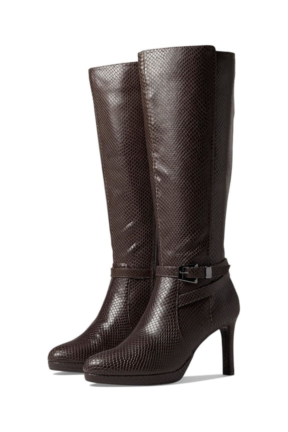 Womens Brown Snakeskin Cushioned Goring Taelynn Round Toe Stiletto Lace-Up Leather Dress Boots 8 M WC