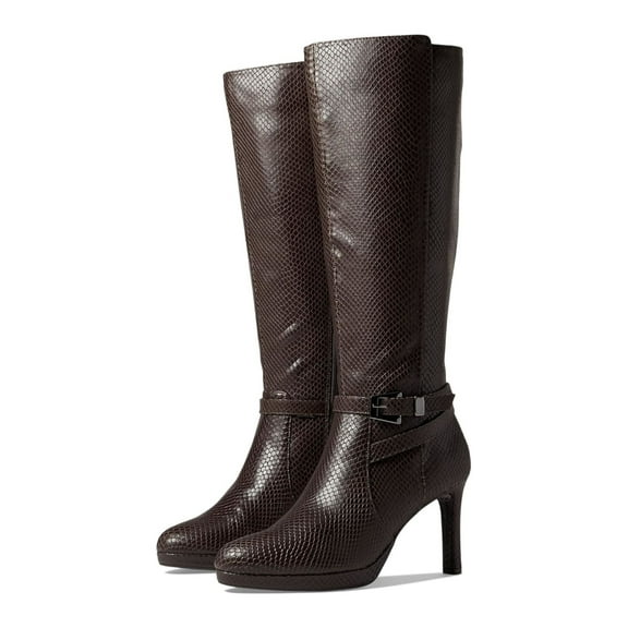 NATURALIZER Womens Brown Snakeskin Cushioned Goring Taelynn Round Toe Stiletto Lace-Up Leather Dress Boots 8 M WC