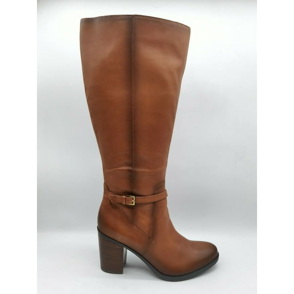 NATURALIZER Womens Brown Wide Calf Non-Slip Almond Toe Block Heel Zip-Up Leather Heeled Boots 8