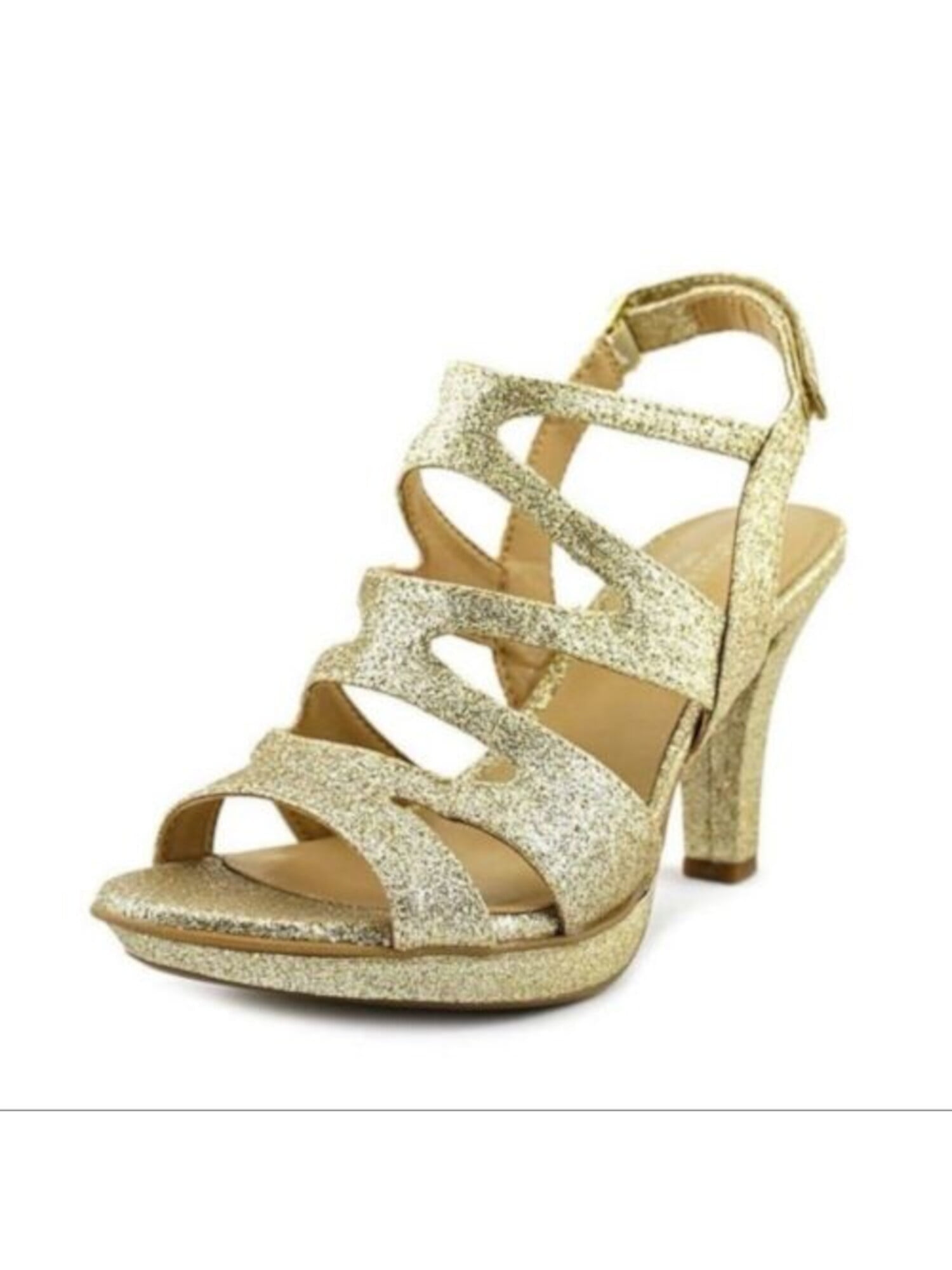 NATURALIZER Womens Gold Glitter Strappy Dianna Block Heel Dress