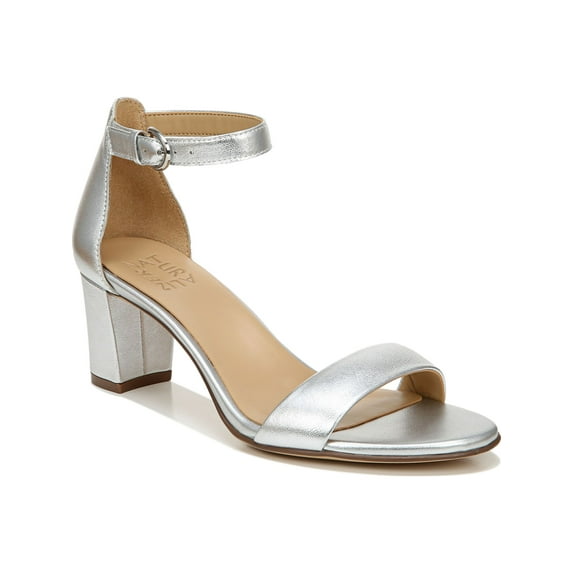 NATURALIZER Womens Silver Non-Slip Metallic Cushioned Vera Block Heel Buckle Leather Dress Sandals 6