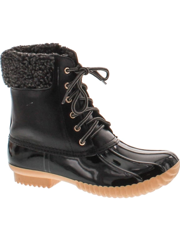 DUCK-02 Women Stitching Lace Up Side Zip Waterproof Insulated Boot, Black, 6