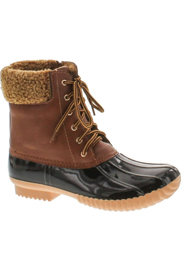 DUCK-02 Women Stitching Lace Up Side Zip Waterproof Insulated Boot, Tan, 6