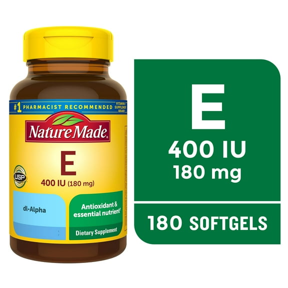 Nature Made Vitamin E 180 mg (400 IU) dl-Alpha Softgels, Dietary Supplement, 180 Count
