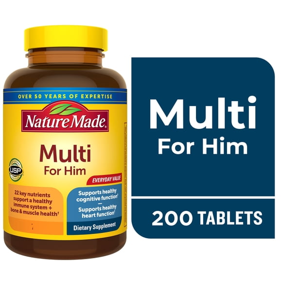 Nature Made Multivitamin For Men with No Iron Tablets, Mens Multivitamin, 200 Count