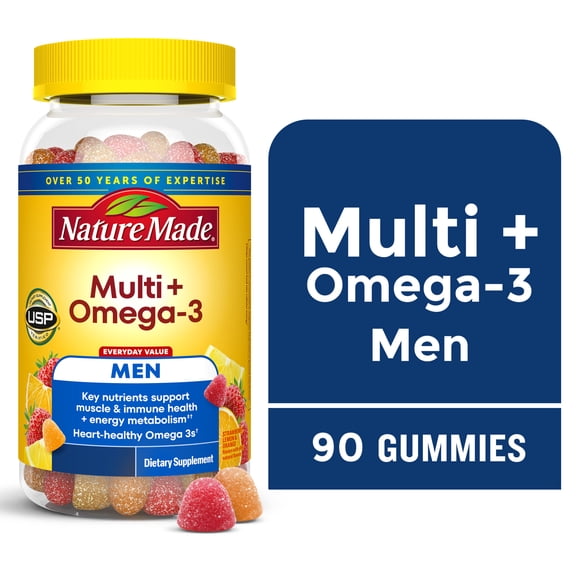 Nature Made Mens Multivitamin + Omega-3 Gummies for Daily Nutritional Support, 90 Count