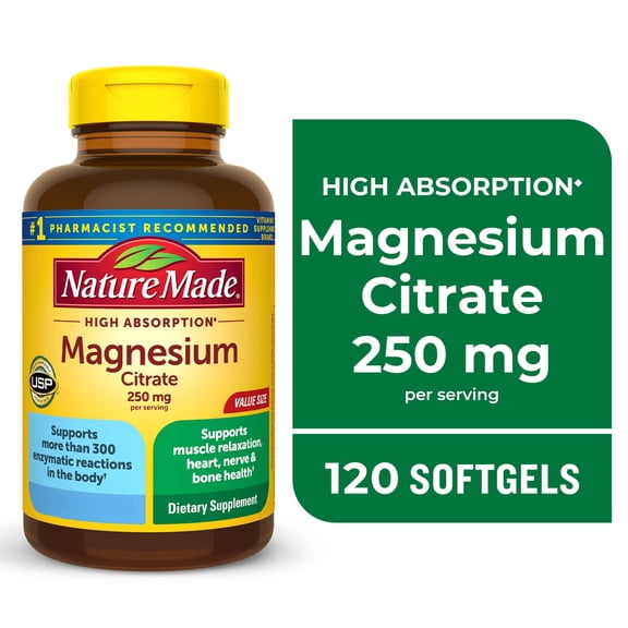 Nature Made Magnesium Citrate 250 mg per Serving Softgels, Magnesium Supplement, 120 Count