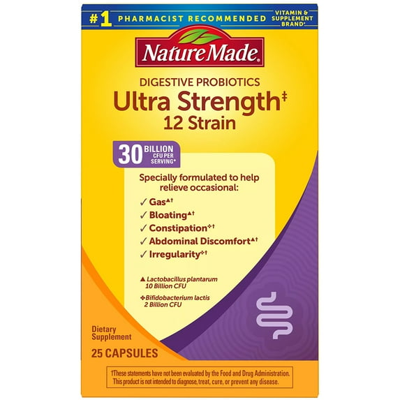 NATURE MADE Probiotics, Digestive, Multi-Strain 12, Ultra-Strength, Capsules, 25.0 CT