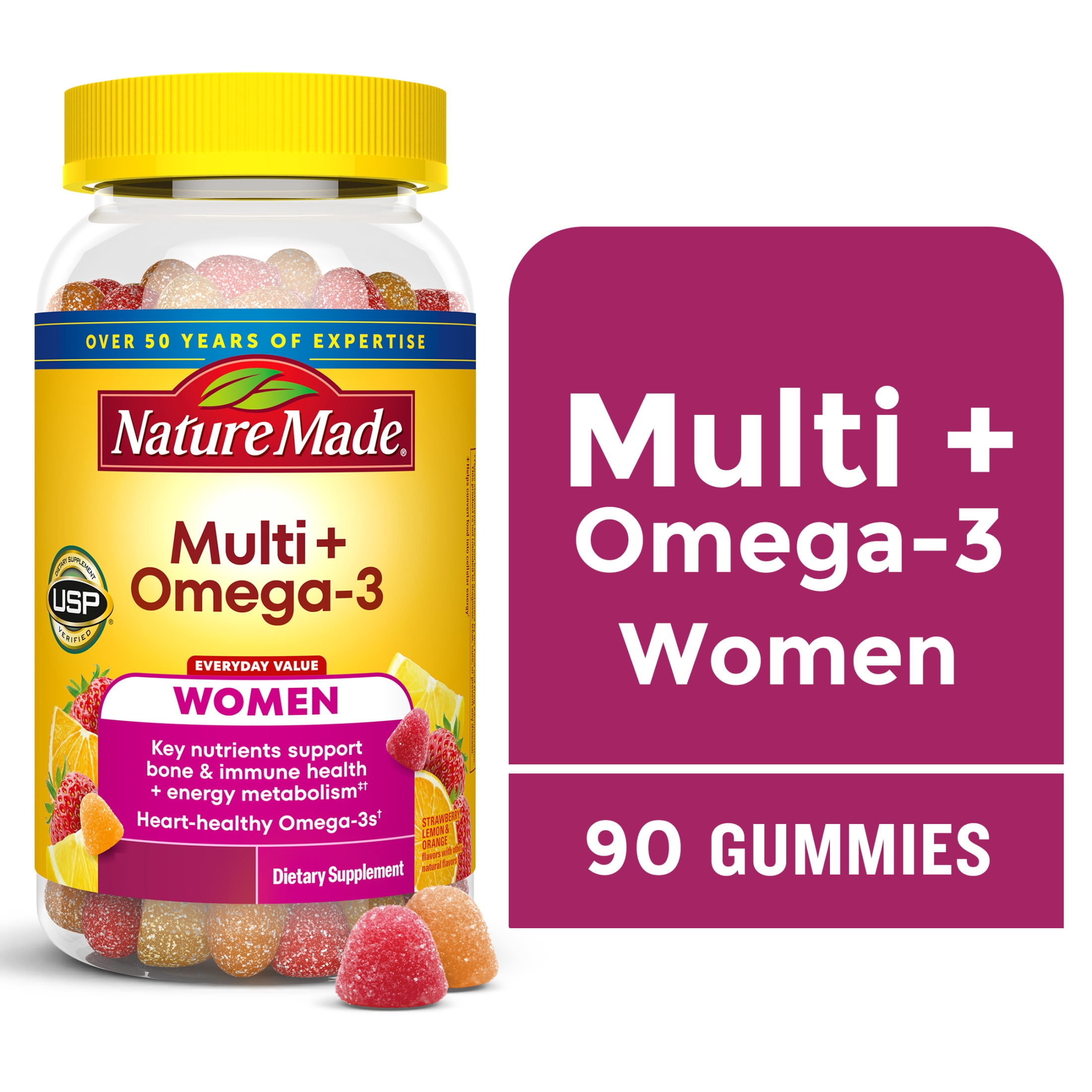 Nature Made Womens Multivitamin + Omega-3 Gummies for Daily Nutritional Support, 90 Count