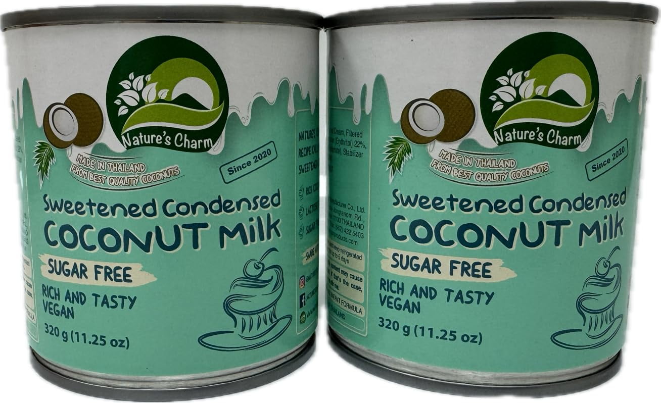 NATURE'S CHARM SUGAR FREE OKA4COCONUT CONDENSED MILK 11.25OZ X 2PK + 1 FREE DELYS FOOD'S WOODEN SPOON (4 INCHES)