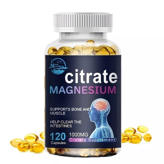 NATURE'S LIVE Citrato de Magnesio 1000mg, High Absorption Magnesium Citrate Supplement for Muscle, Nerve, Bone & Heart Health Support, 120 Capsules