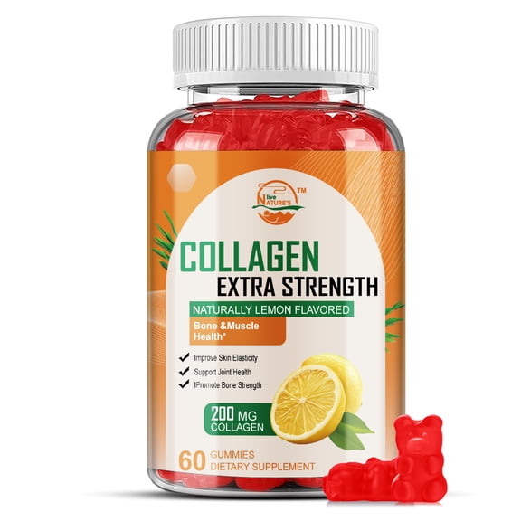 NATURE'S LIVE Collagen Gummies Extra Strength with Vitamin C, E, Zinc & Biotin - Beauty Supplement for Skin, Hair & Nail Health, 60 Count