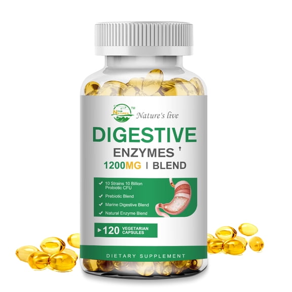 NATURE'S LIVE Digestive Enzyme Capsules, Protease & Lipase for Digestive Health 120 Count