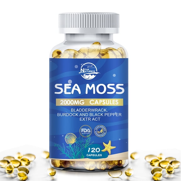 NATURE'S LIVE Sea Moss Softgels 2000mg, Triple Action Formula with Black Seed Oil & Bladderwrack for Thyroid Health, Immune Support & Gut Wellness, 120 Softgels