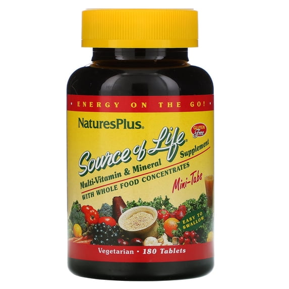 Nature's Plus Source of Life, Multi-Vitamin & Mineral Supplement with Whole Food Concentrates, 180 Mini Tablets
