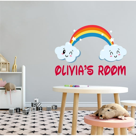 NATURE - Vinyl Home Living Room Multicolored Art Decoration Rainbow Clouds Smiley Design Removable Wall Decal - Kids Bedroom Easy To Apply Customized Name Lettering Art Wall Sticker 10" x 7"