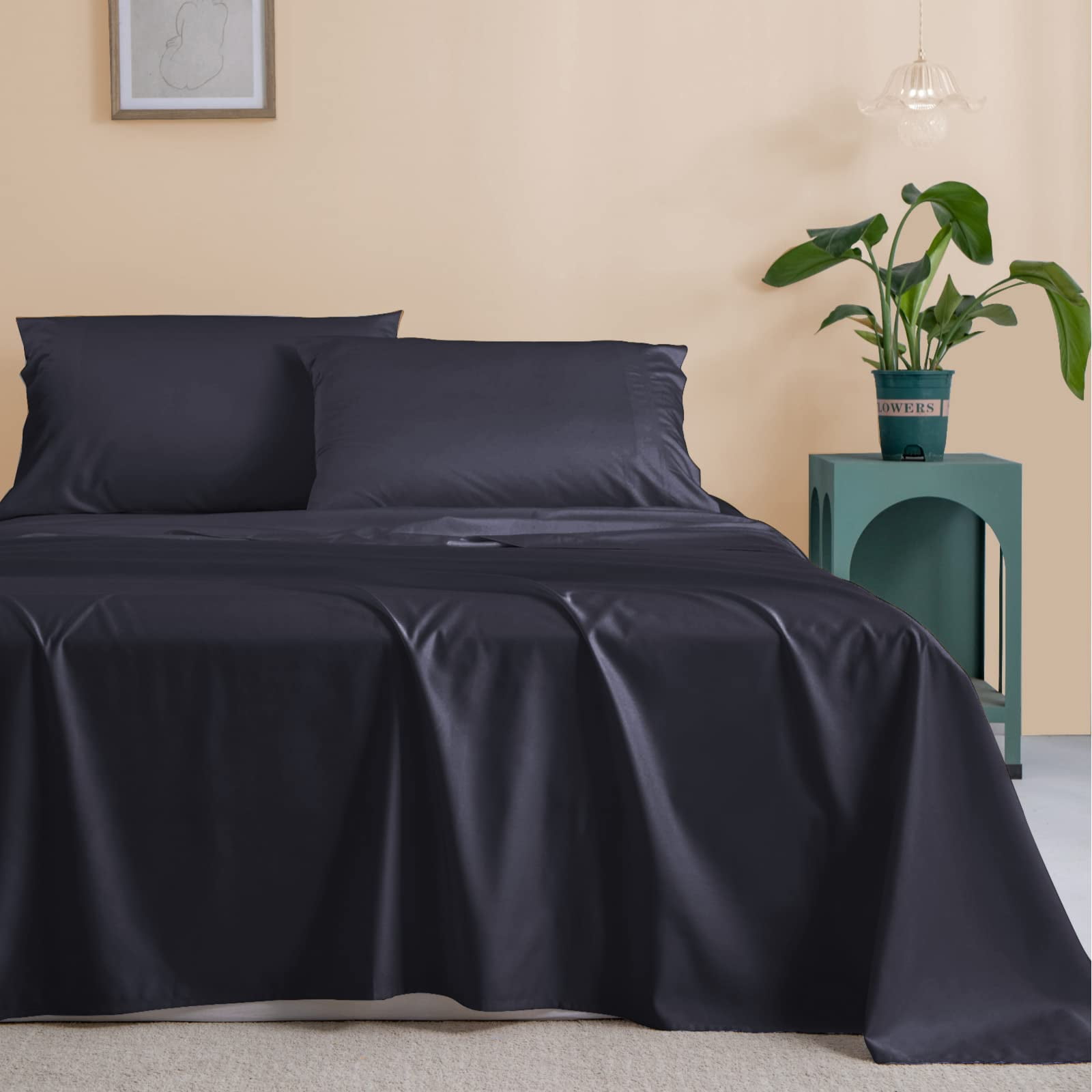 NATUREFIELD Softer Bamboo Rich AIF4 400 Thread Bed Sheets Satin Texture