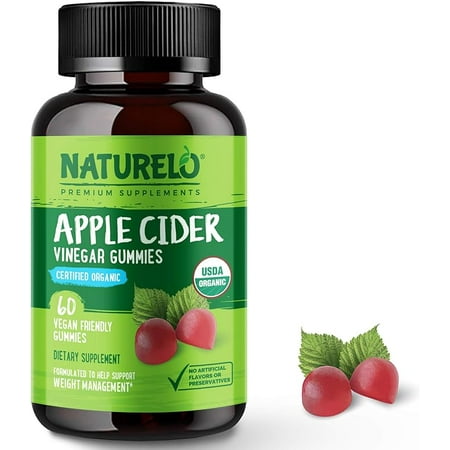 NATURELO Apple Cider Vinegar Gummies for Weight Management, Certified Organic, Vegan - 60 Gummies