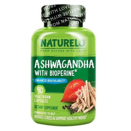 NATURELO Ashwagandha Organic Root Powder - Natural Herbs Supplement for Fatigue, Stress Relief, Mood Enhancer - with Black Pepper Extract - 90 Vegan Capsules