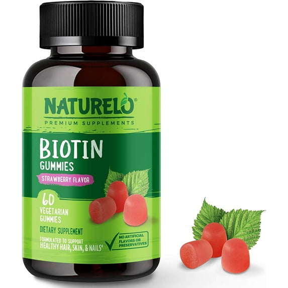 NATURELO Biotin Gummies - Supports Healthy Hair, Skin & Nails - High Potency 2500 mcg - Non GMO, Gluten Free - 60 Gummies