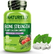 NATURELO Bone Strength - Plant-Based Calcium, Magnesium, Potassium, Vitamin D3, Vit C, K2 - GMO, Soy, Gluten Free Ingredients - Whole Food Supplement for Bone Health - 120 Vegan Friendly Capsules