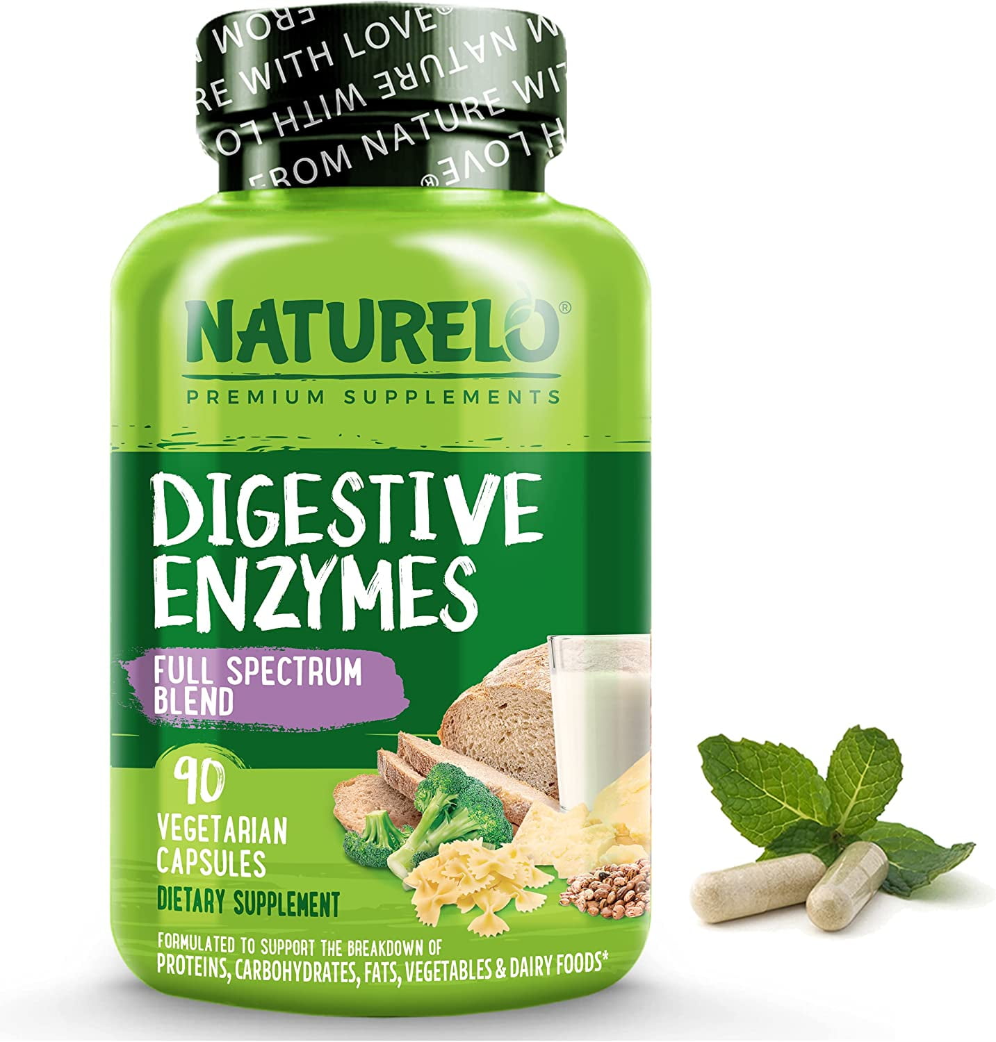 NATURELO Digestive Enzymes Full Spectrum Support with a Broad Blend