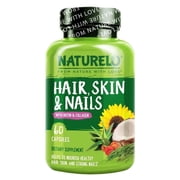 NATURELO Hair, Skin and Nails Vitamins - 5000 mcg Biotin, Collagen, Natural Vitamin E - Supplement for Healthy Skin, Hair Growth for Women and Men   60 Capsules