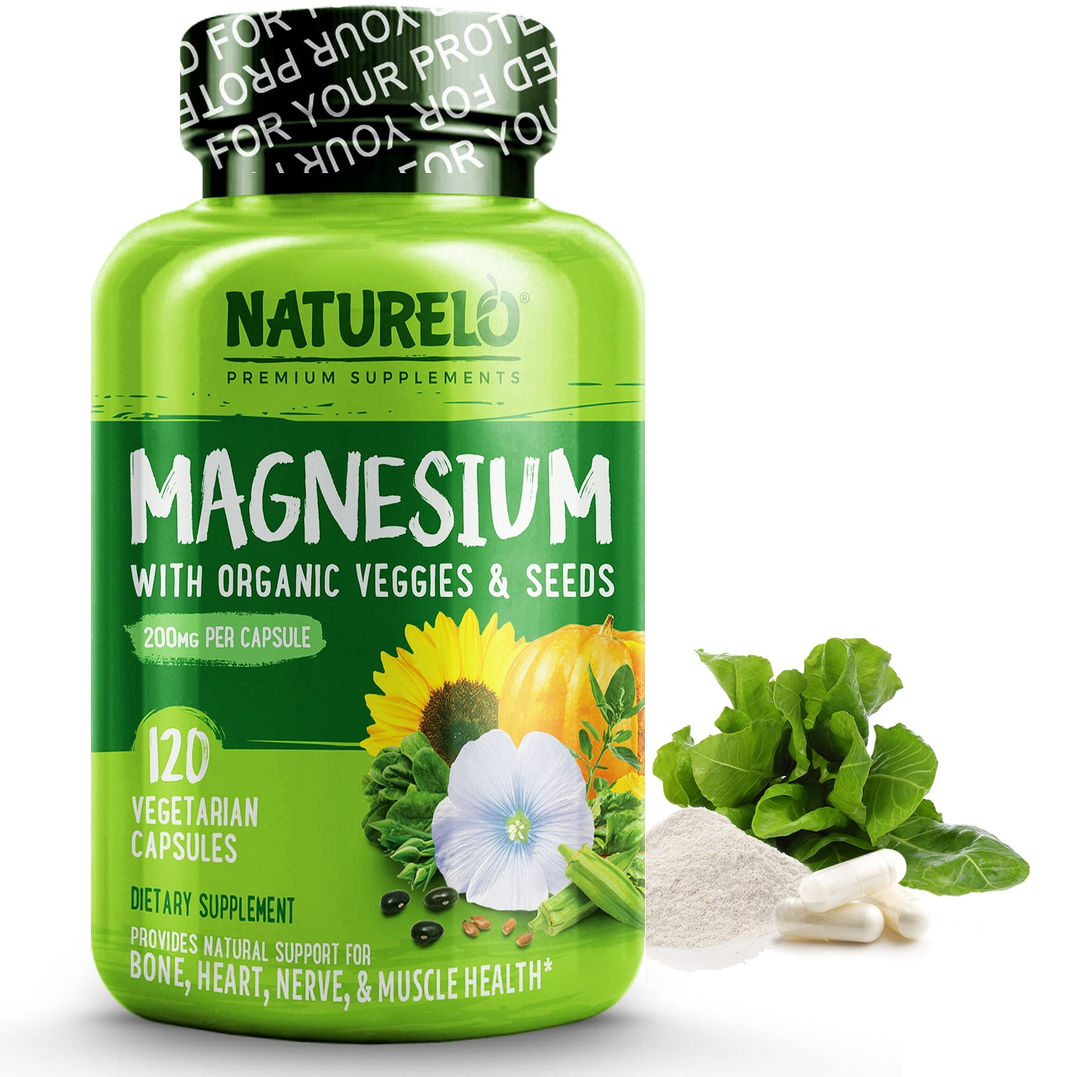 NATURELO Magnesium Glycinate Chelate Complex 200 mg Magnesium with
