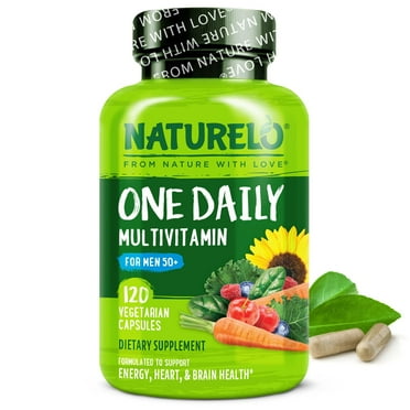 NATURELO Mens Multivitamins for Men 50+ - One Daily Multivitamin for Men with Vitamins, Minerals & Organic Whole Foods, Boost Energy & Health, Non-GMO, 120 Vegetarian Capsules